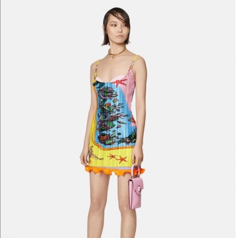 Versace Yellow Tresor De La Mer Pleated dress